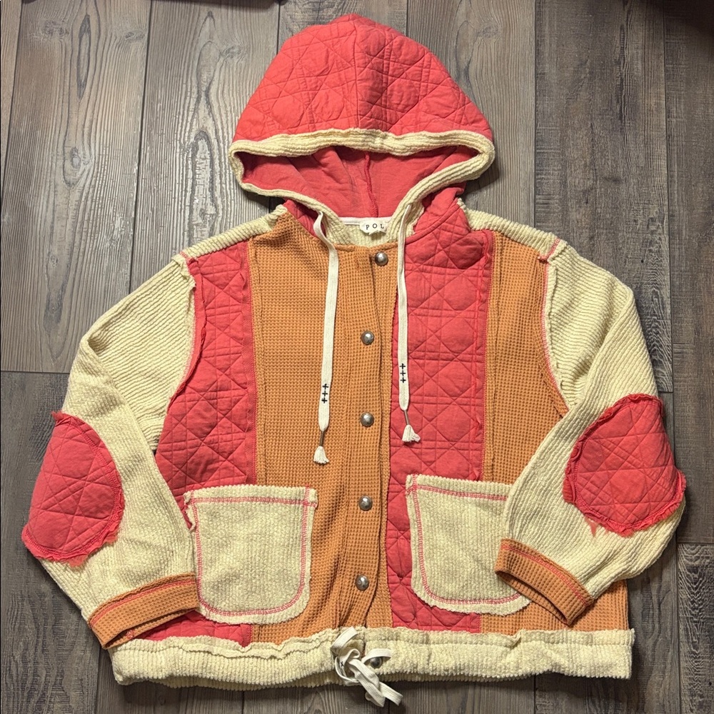 Pol Oversized Hooded Multi Fabric Patchwork Shack… - image 4